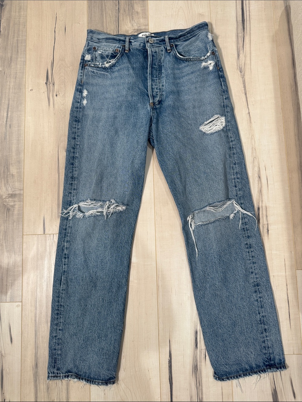 Agolde Distressed Straight-Leg Jeans - Medium Blue